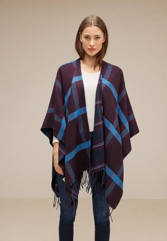 Cape mit Karo-Muster - deep blue