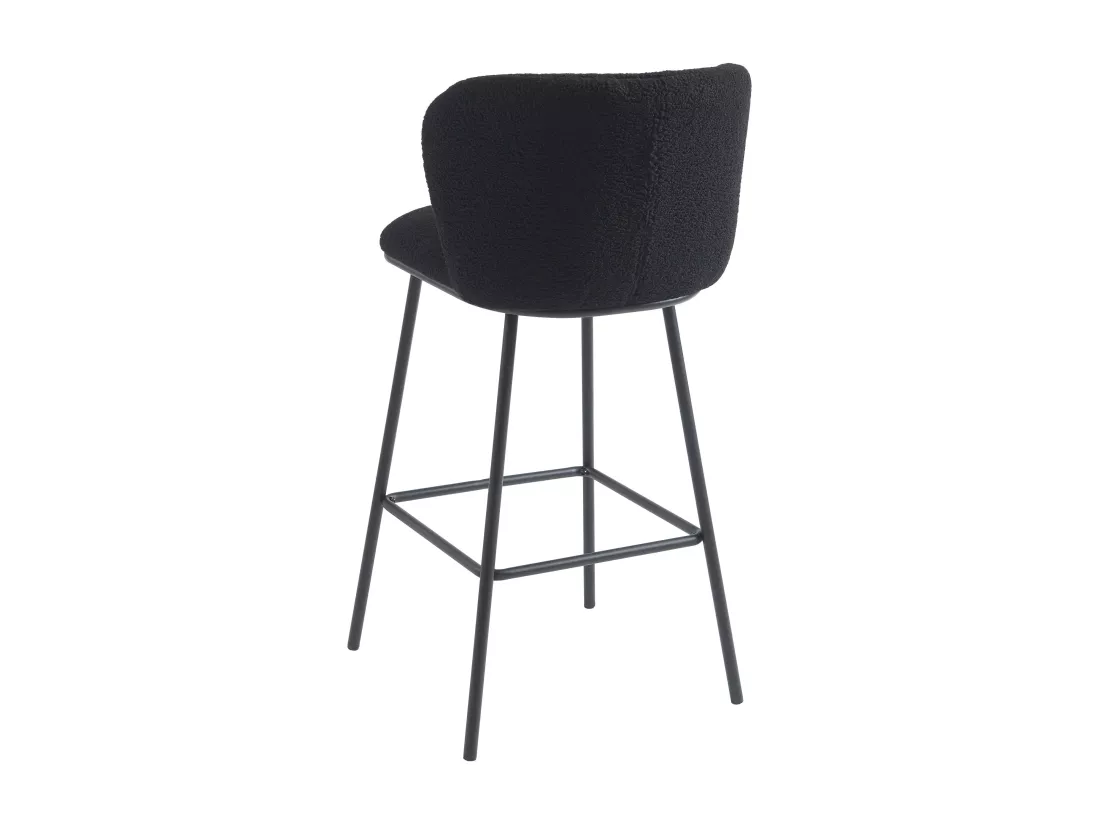 Lot de 2 tabourets de bar en tissu bouclette et métal - Noir - SENORASE
