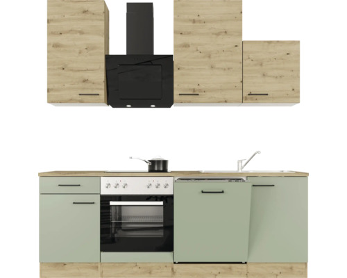 Flex Well keukenblok met apparatuur Cara 220 cm groen eiken mat gedemonteerd omkeerbaar model 00012644