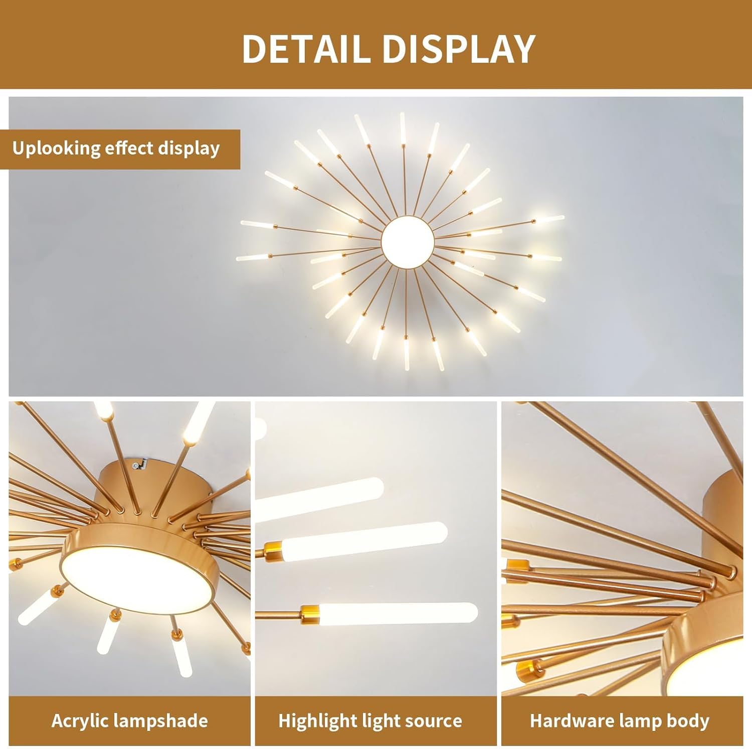 Moderne LED-Deckenlampe,28+1 Köpfe Dimmbar Schlafzimmerlampe,goldene Kronleuchter,Deckenleuchte Für Schlafzimmer,Wohnzimmer,Küche,Esszimmer,Büro,3000K–6000K Mit Fernbedienung