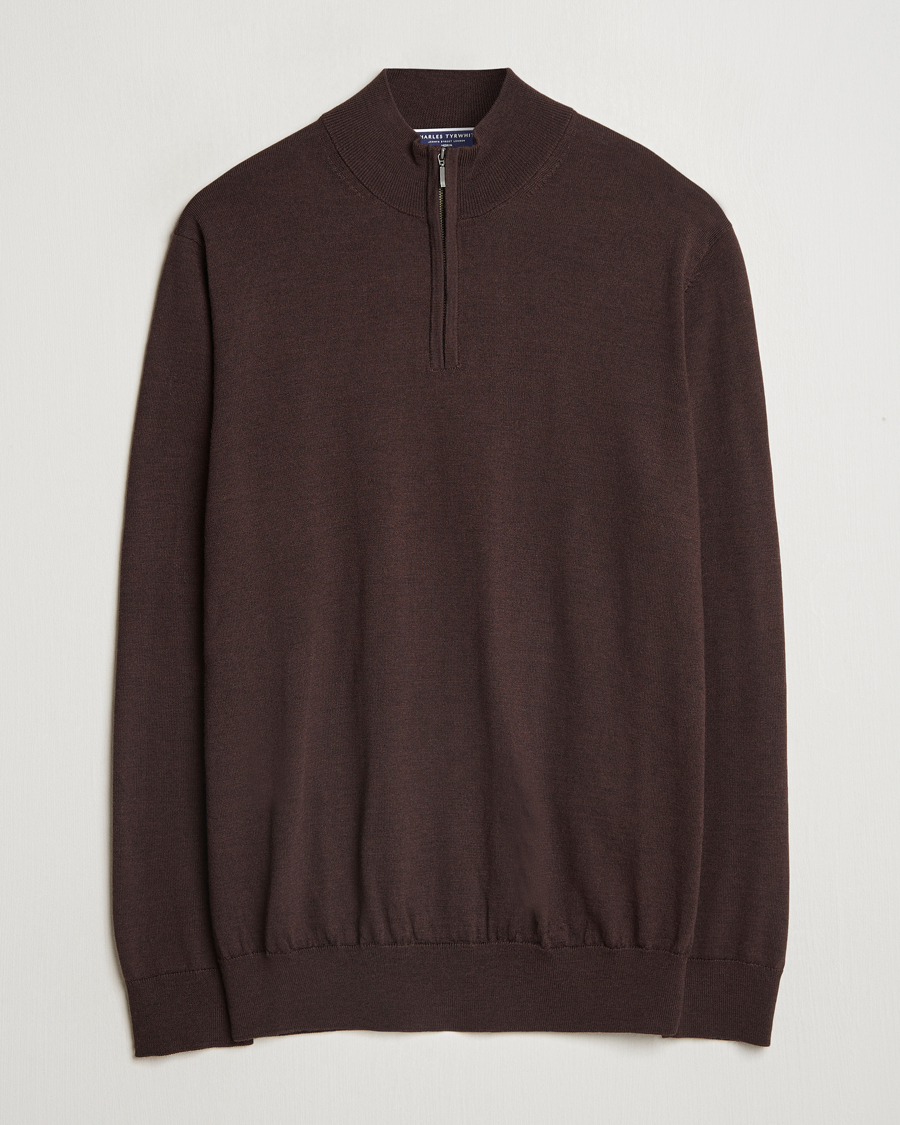 Charles Tyrwhitt Pure Merino Zip Neck Jumper Chocolate Brown