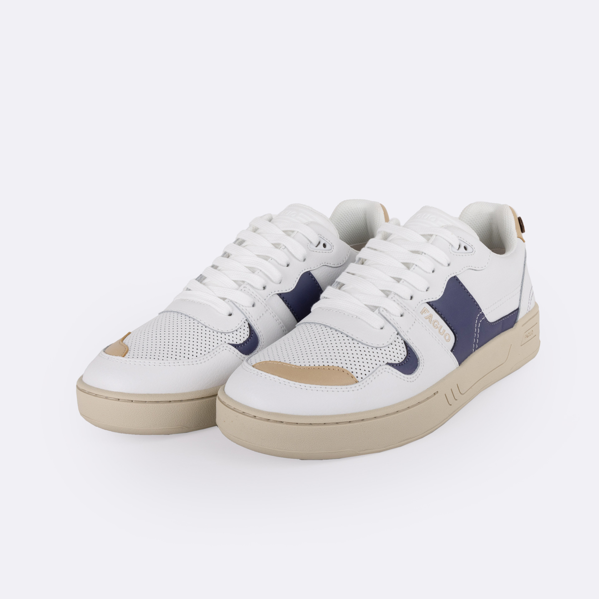 Baskets blanches & bleues cuir - modèle ceiba