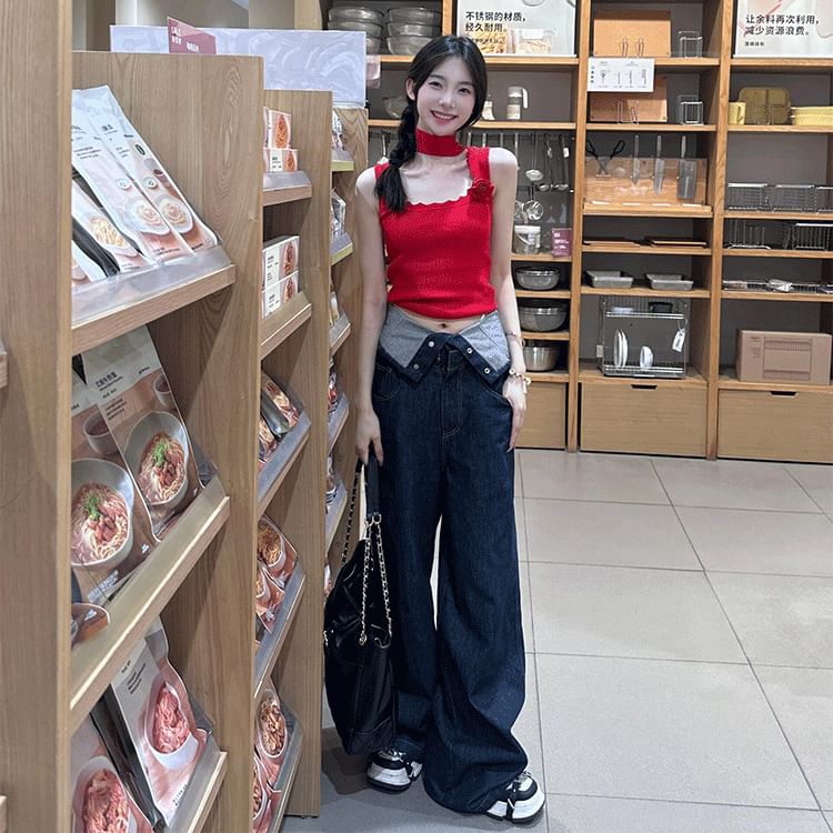 Coline - Mid Waist Washed Wide Leg Jeans / Riem / Set