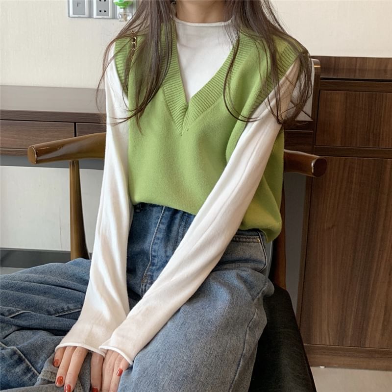 Kilopi - V-hals trui/top met lange mouwen en mock-neck