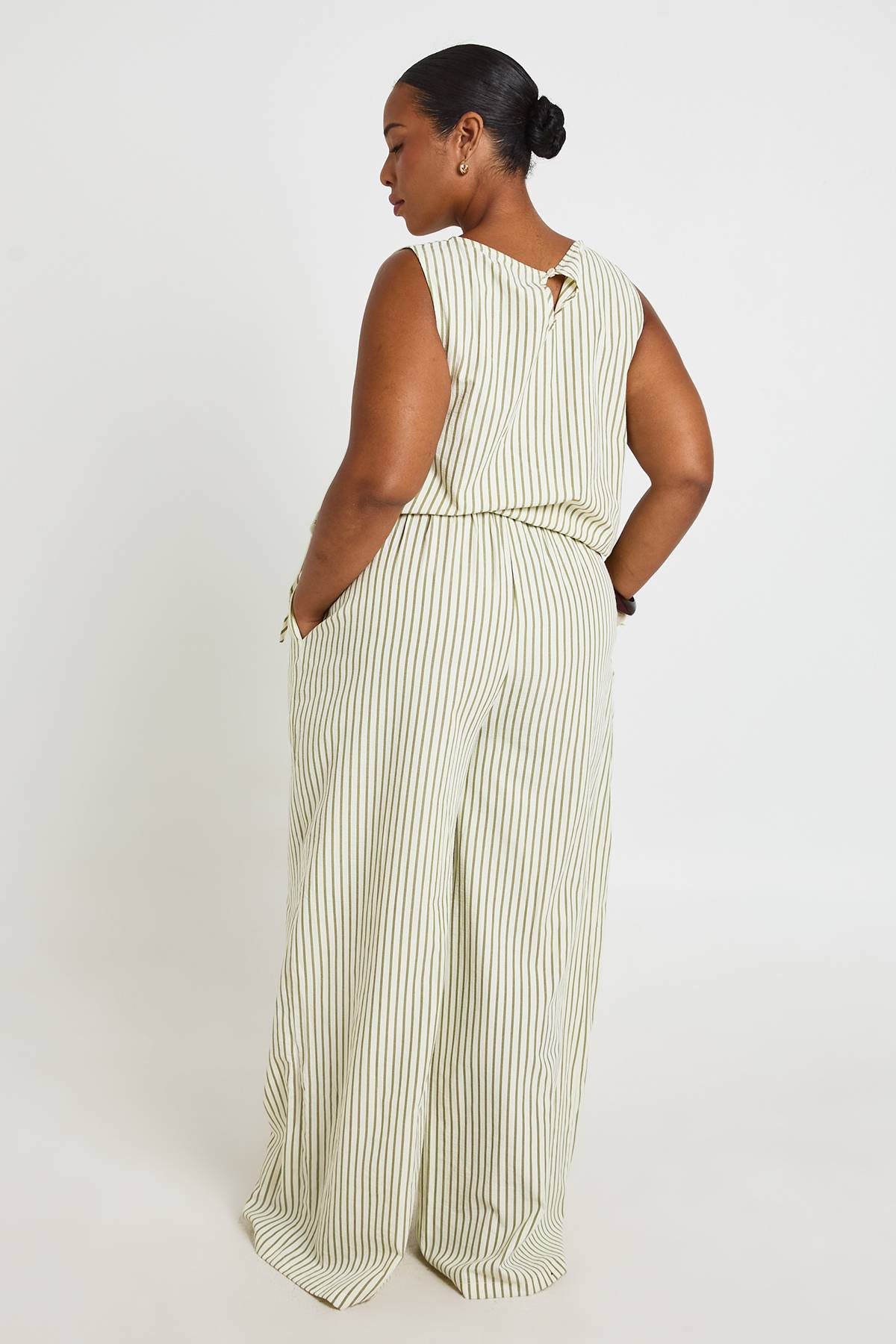 boohoo Pantalon Grande Taille À Rayures Avec Cordon De Serrage À La Taille