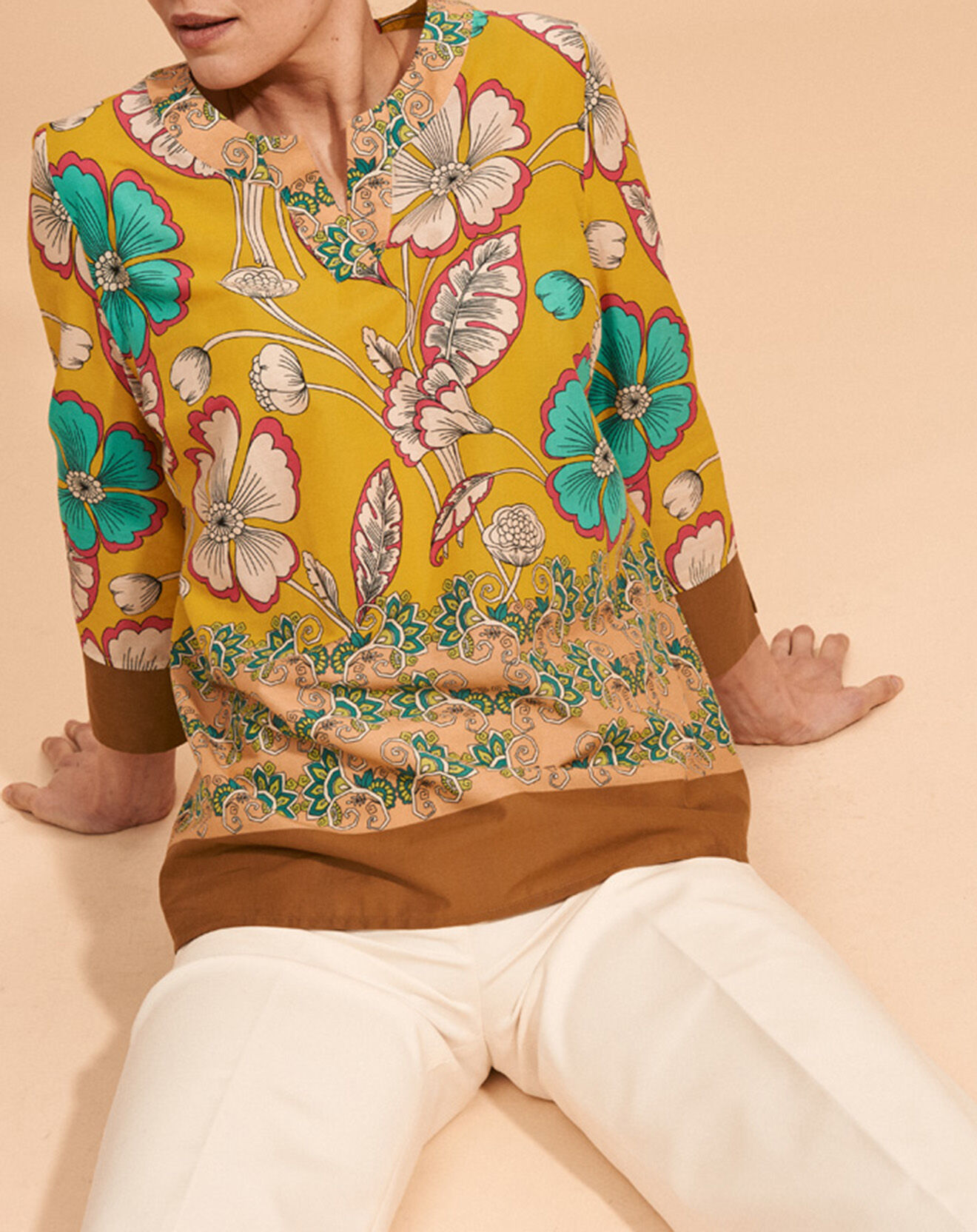 Devernois Blouse Calcuta en Coton imprimée  jaune