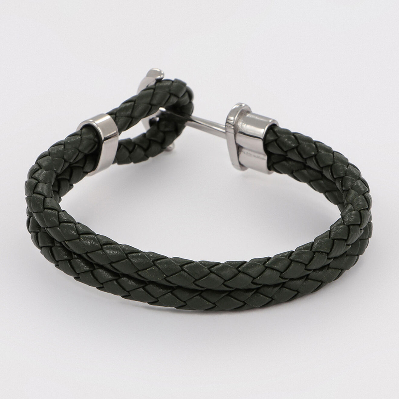 Jacobson Bracelet en Acier & Cuir vert foncé