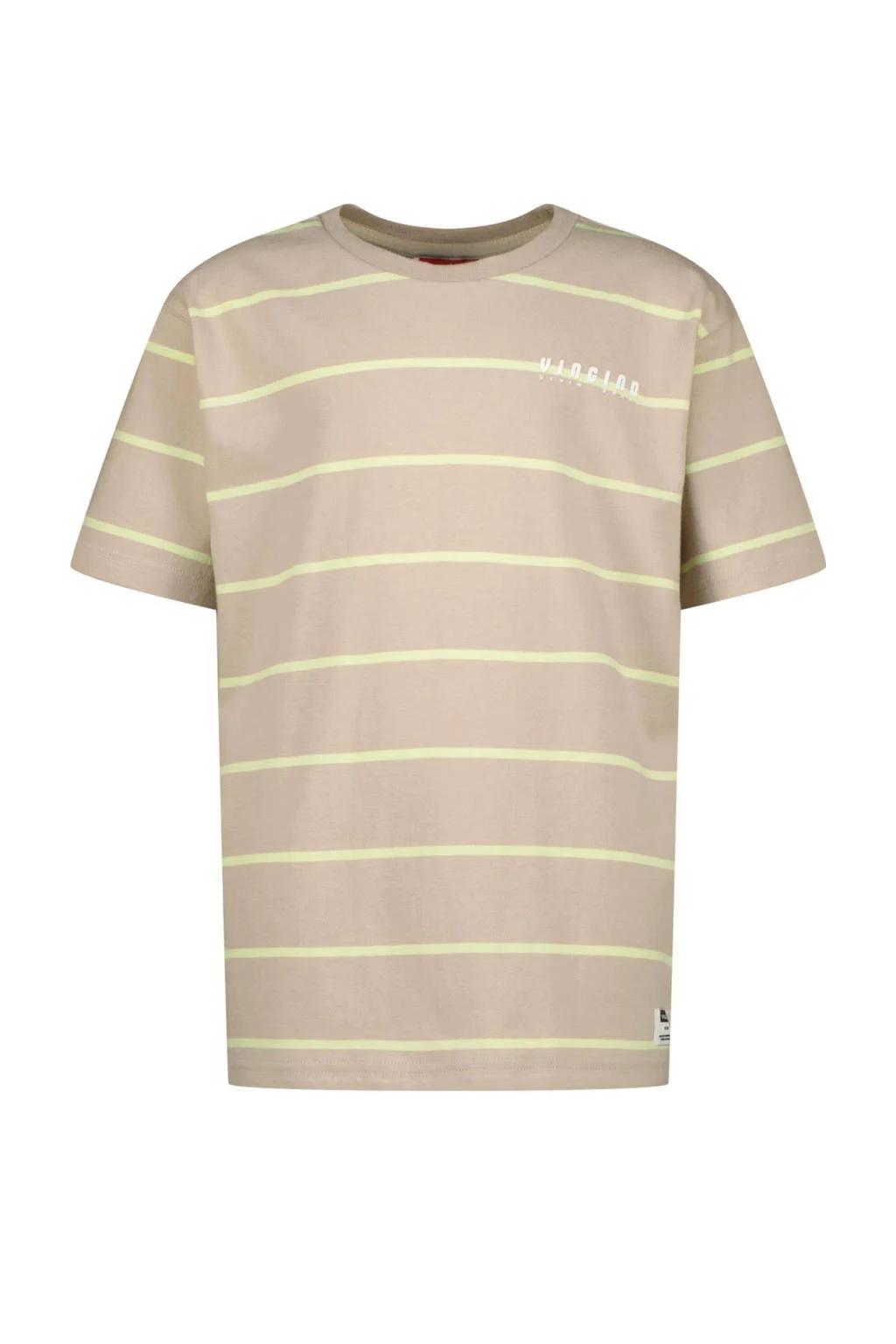 Vingino gestreept T-shirt Hafi zand/neongeel