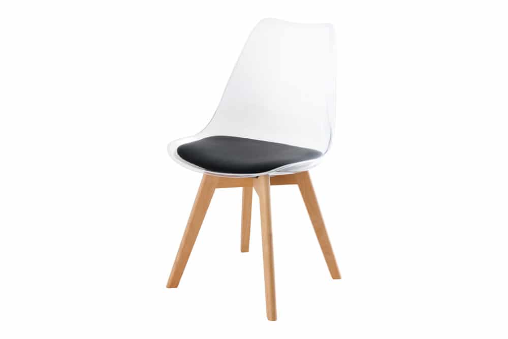 Design Stuhl SCANDINAVIA MEISTERSTÜCK transparent schwarz Kunststoff Buchenholz natur