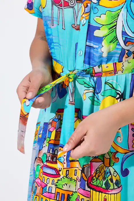 Kleid, A-Linie, Italien-Muster, Saumvolant, baby blau