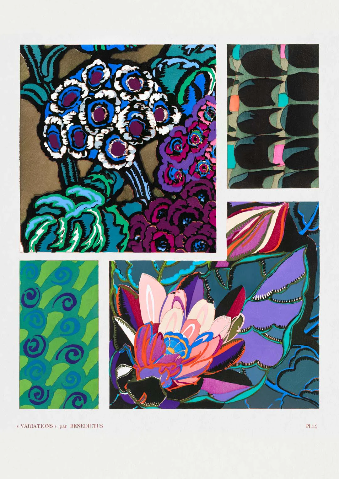 Vintage Florales Art-Déco-Muster, Variation 14 von Édouard Bénédictus