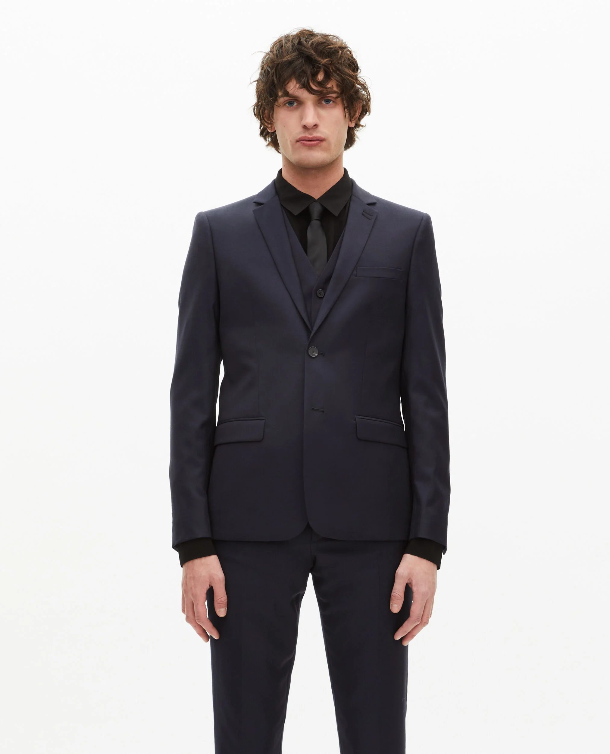 Veste de costume coupe droite en laine bleue