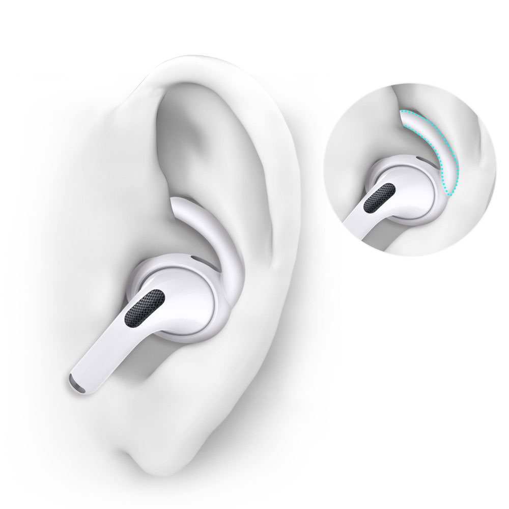 (4-tlg. Set) Gr. L AirPods Pro 2 Silikon Ohrbügel Haken Halterung - Weiss