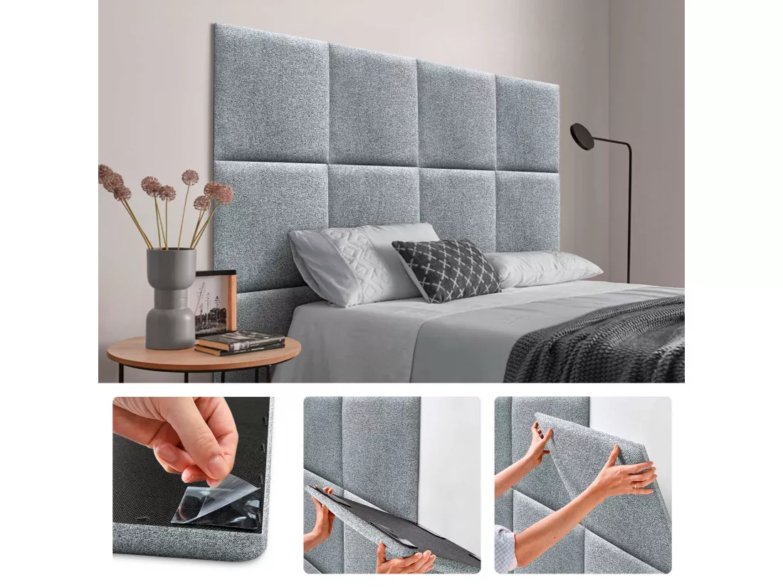 DHOME Lot de 1 Panneaux muraux en tissu auto-adhésifs Panneaux muraux absorbants acoustiques Protection contre les chocs (Gris perle, 60x60cm, x1)