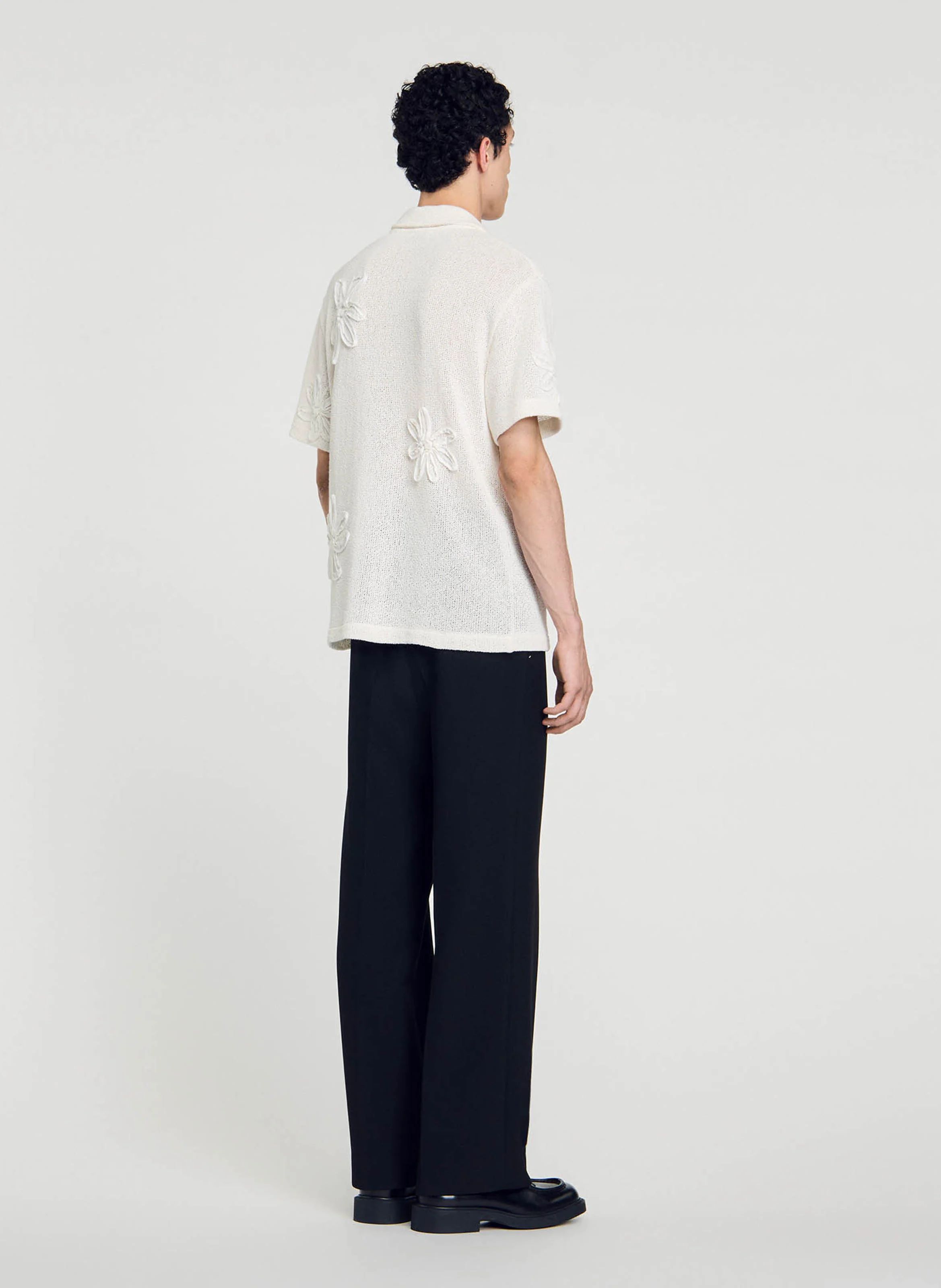 Chemise en maille à fleurs | Blanc