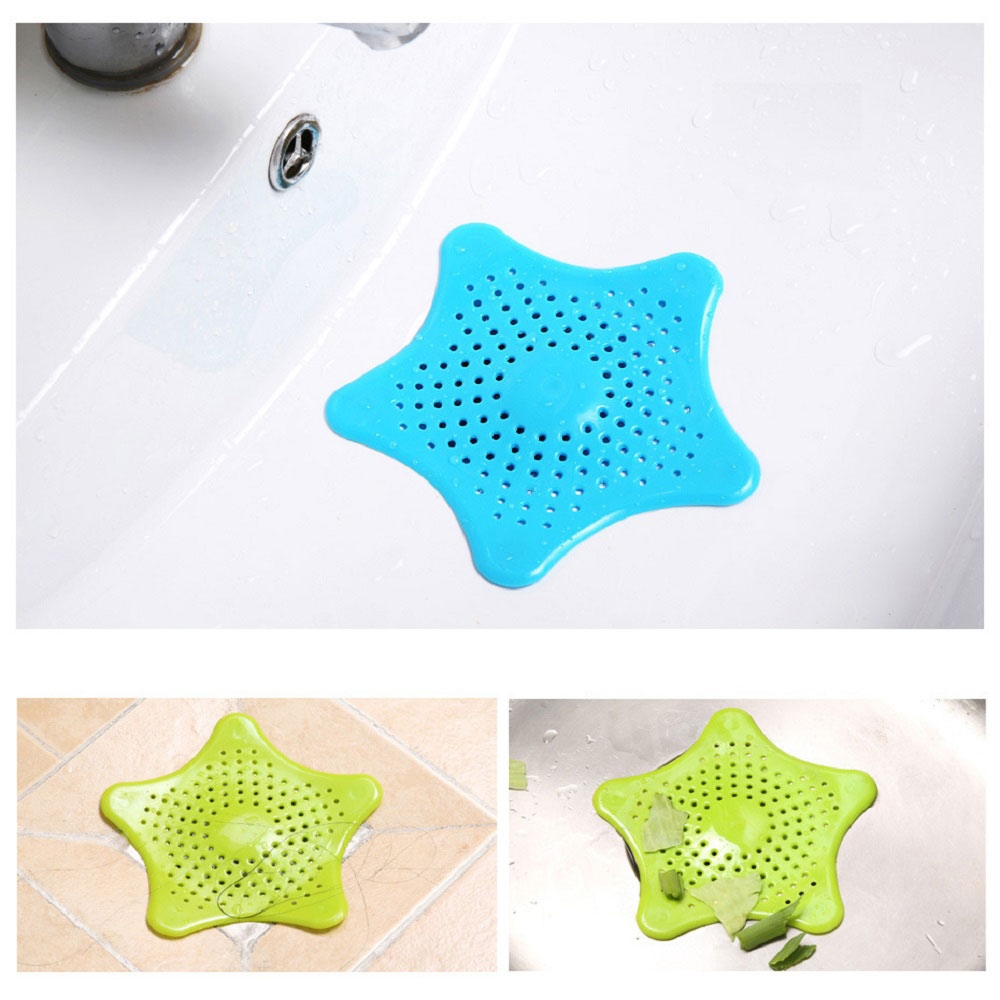 Silikon Abfluss Haarfänger Abflusssieb Küche Bad mit Saugnäpfen Stern-Design - Weiss