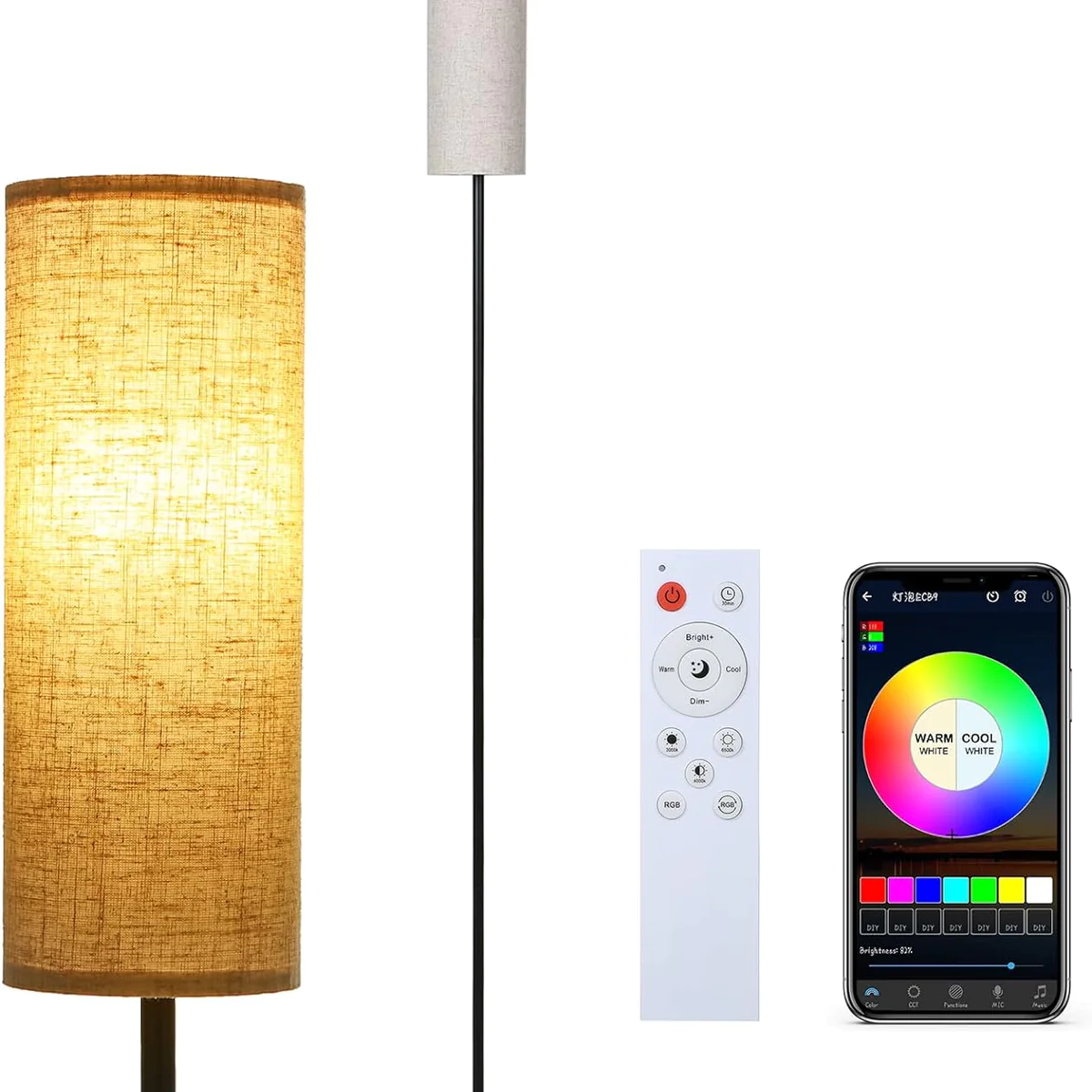Lampadaire à intensité variable RVB avec Télécommande et Minuterie APP