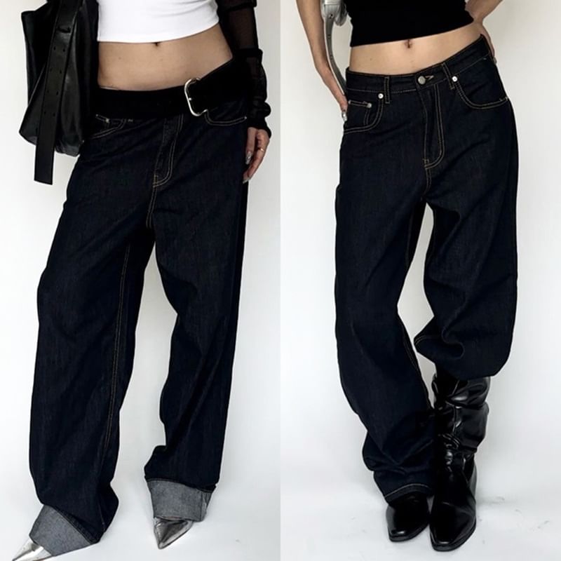 Sosana - Lage taille gewassen losse wijde jeans