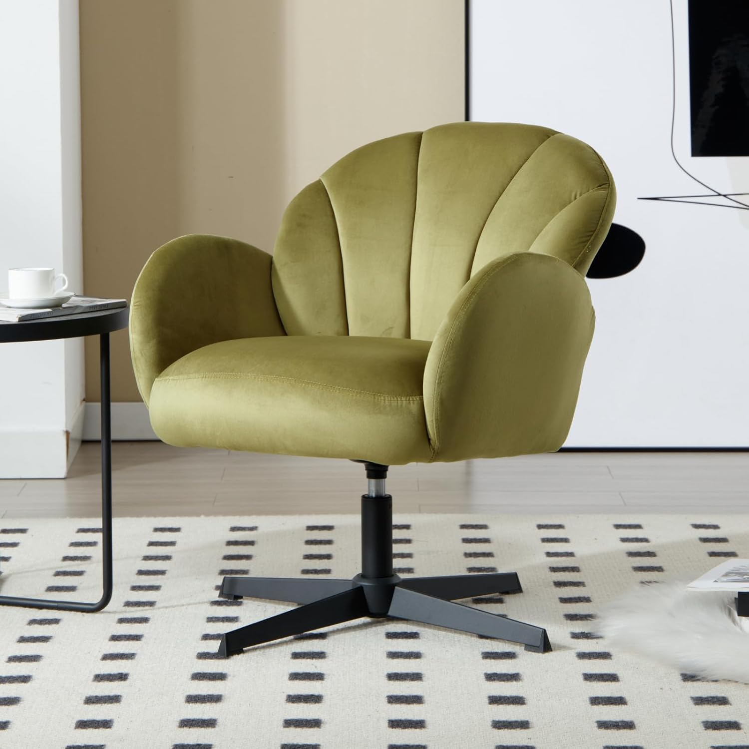 Loungesessel Ohrensessel 360°Drehbar, Muschelförmiger Sessel Polsterstuhl Lesesessel Samt für Wohnzimmer Schlafzimmer Büro, Grün