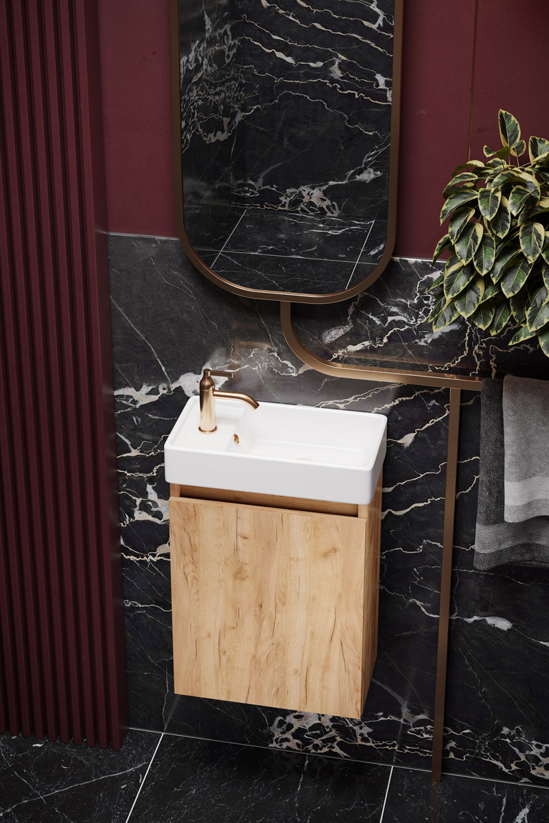 Fontana Bano toiletmeubel warm eiken 40x22cm met glans witte fontein