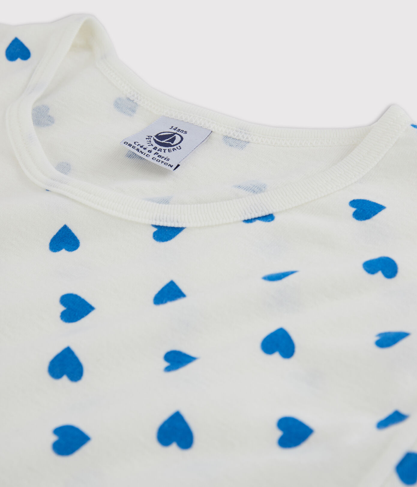Chemise de nuit manches courtes fille cœurs bleus en coton