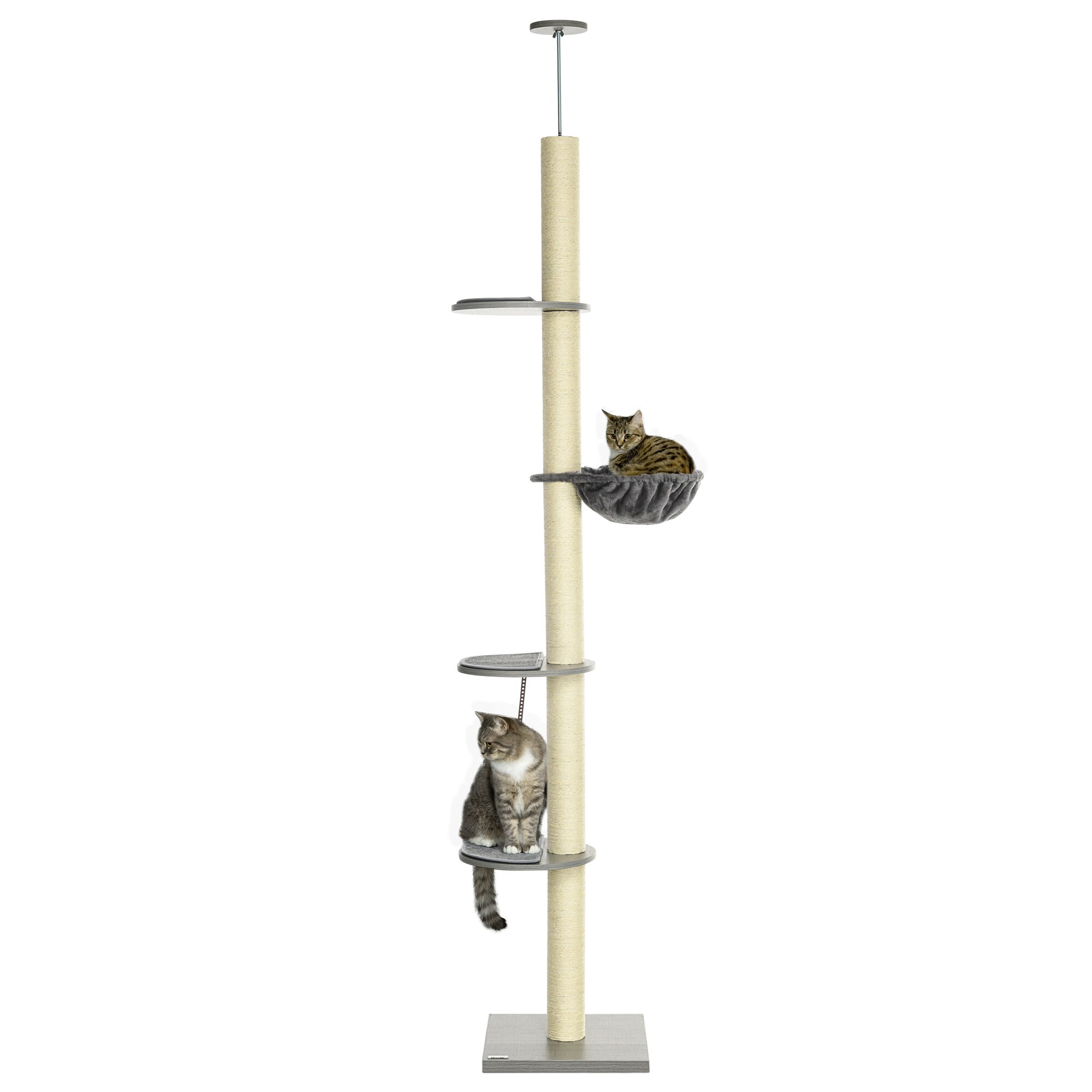 PawHut Deckenhoherkratzbaum mit Hängematte grau, natur 40L x 40B x 230-250H cm