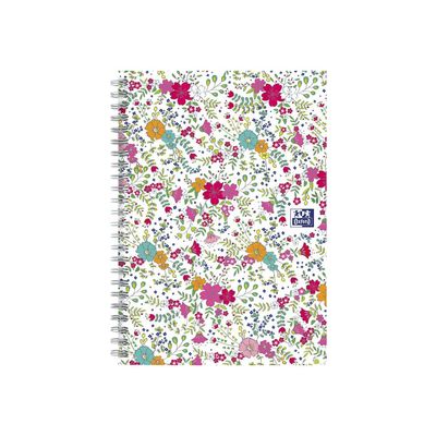 Oxford Floral - Carnet de notes à spirale - A5 - 120 pages - petits carreaux