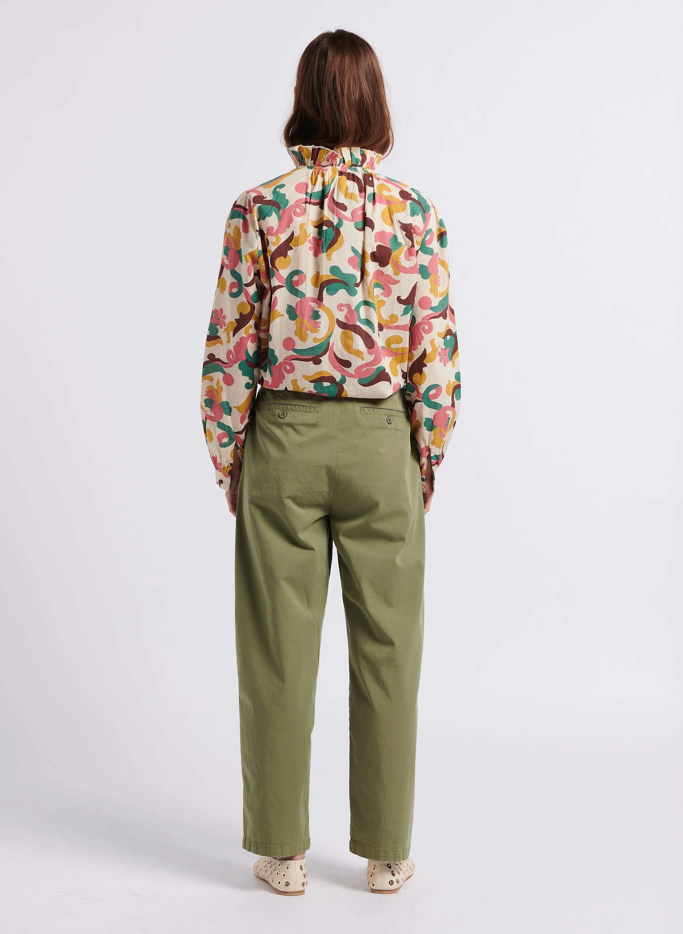 Pantalon chino en coton mélangé | Kaki