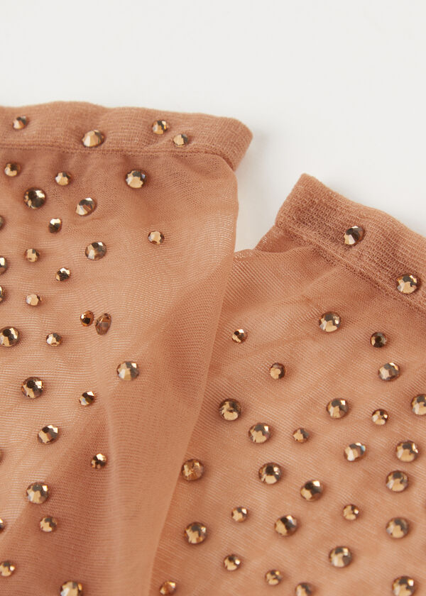 Meias curtas transparentes com strass