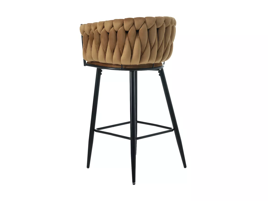 Lot de 2 Tabourets de bar - tissu en velours - pieds en métal - Marron