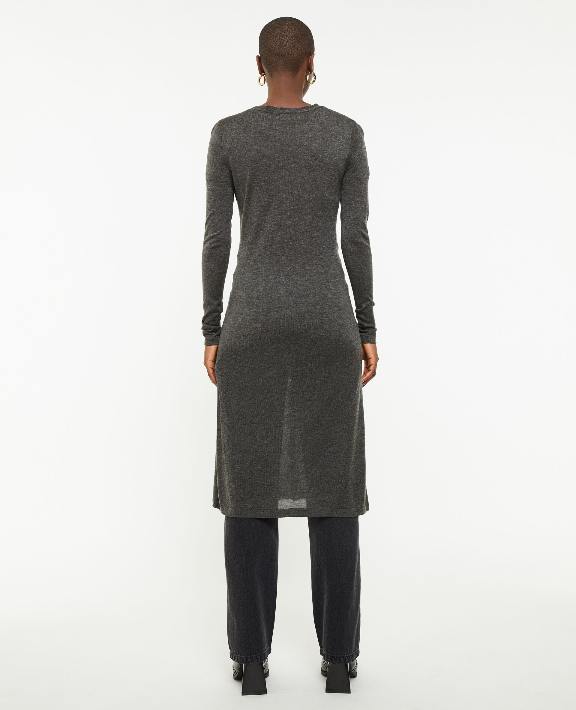 Robe longue boutonnée en maille - Gris foncé