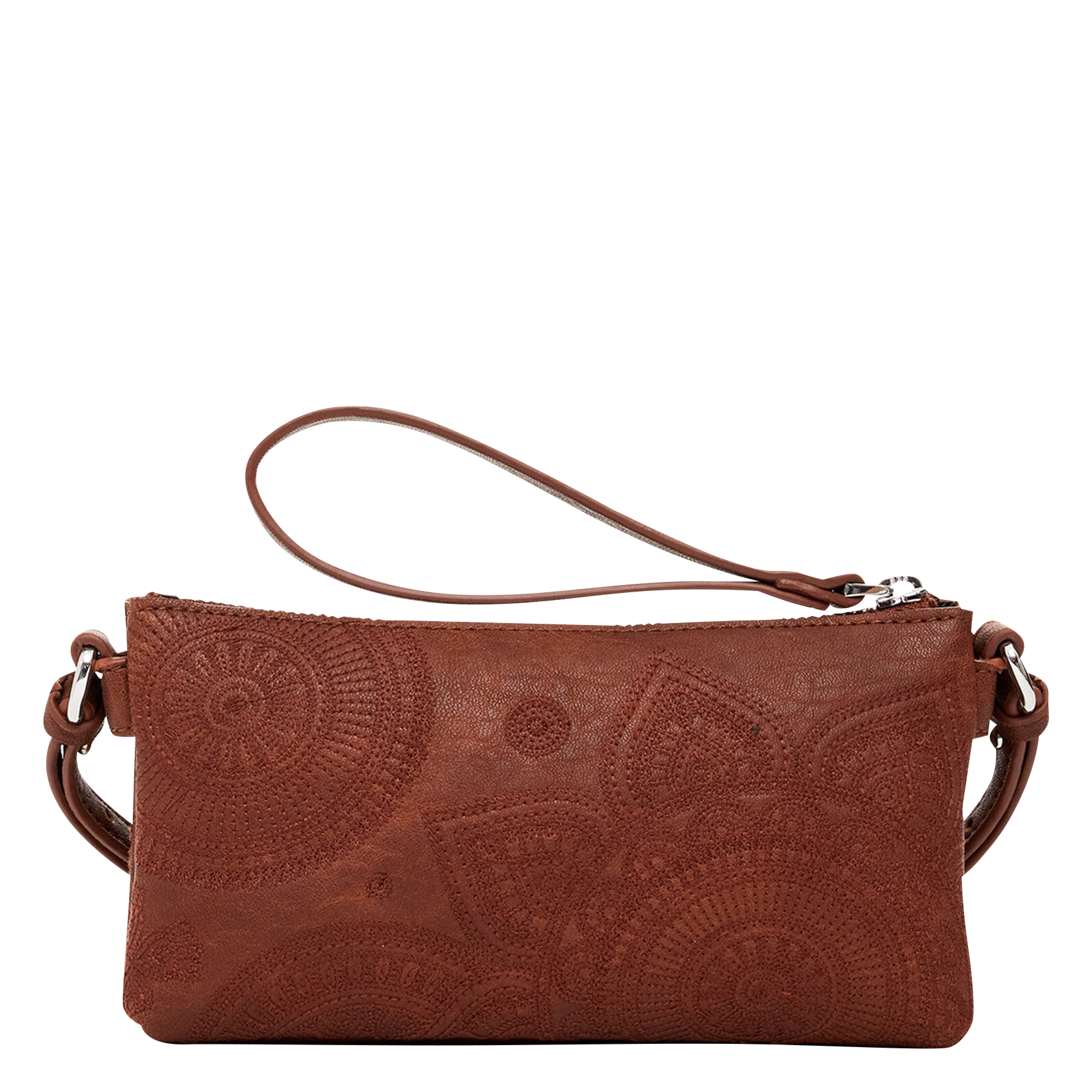 Sac bandoulière brodé effet cuir | Marron