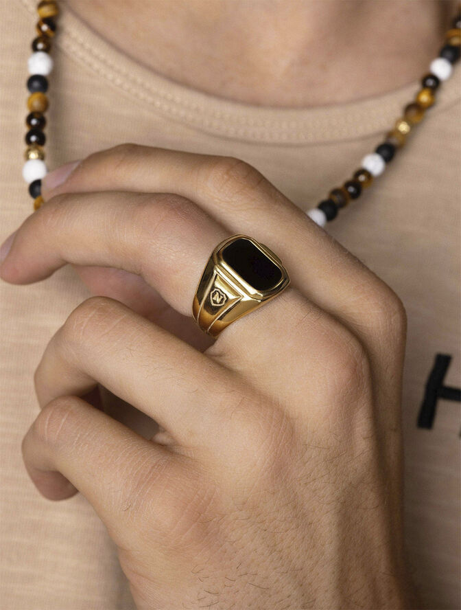 Nialaya Men's Oblong Gold Plated Signet Ring with Onyx Gold