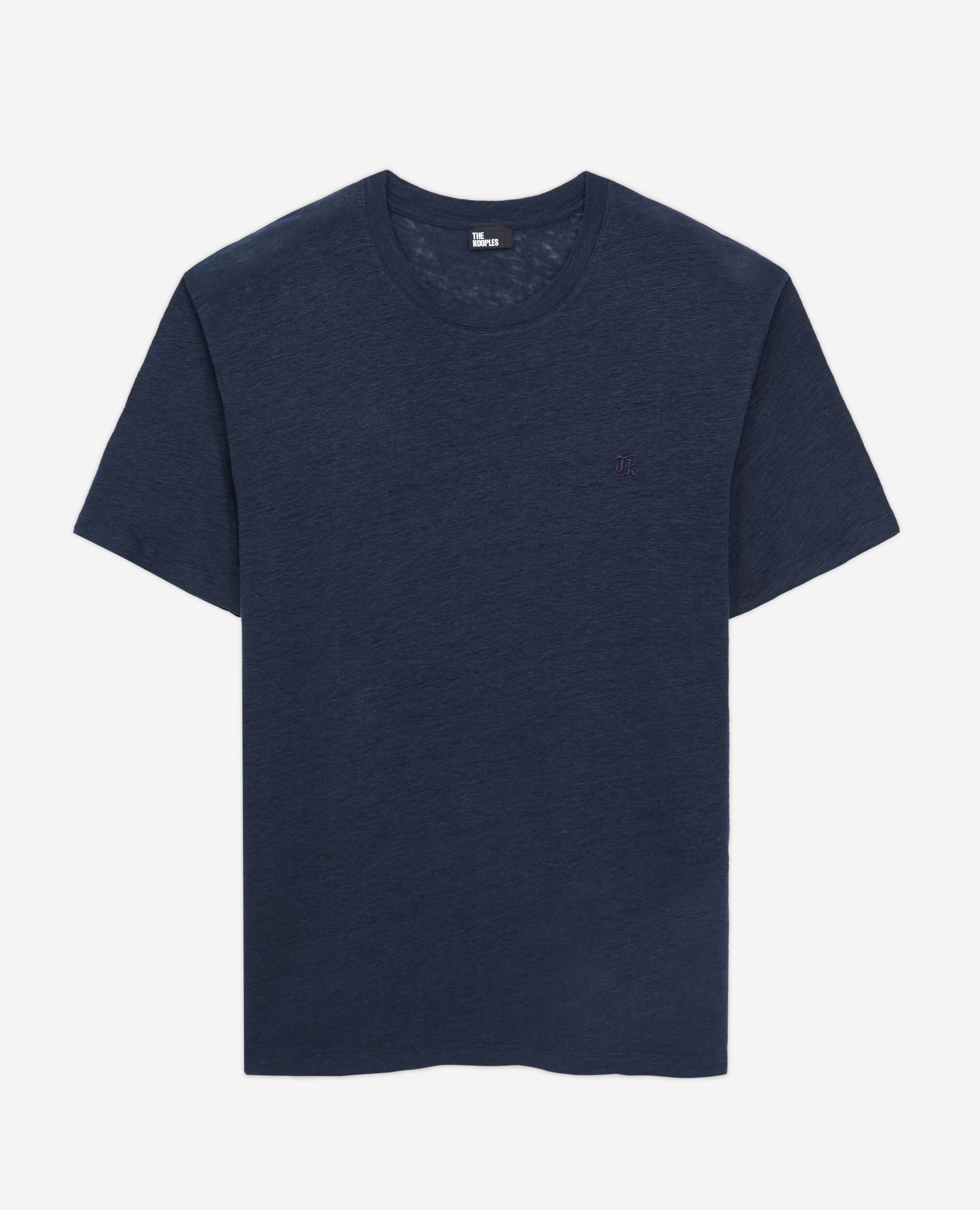 T-shirt bleu marine en lin avec blason