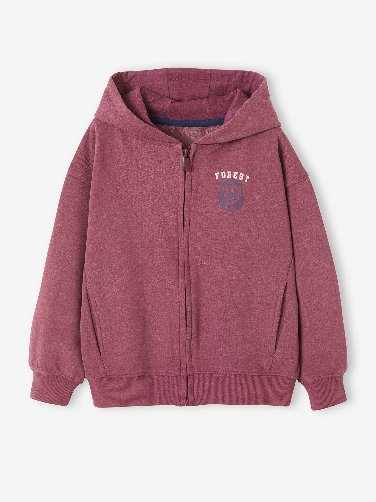Moletom com capuz e zíper, detalhe no peito, para meninos, cinza escuro liso com estampas.