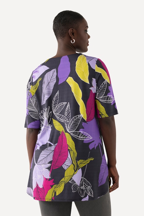 Slinkyshirt, Blüten, A-Linie, Rundhals, Halbarm