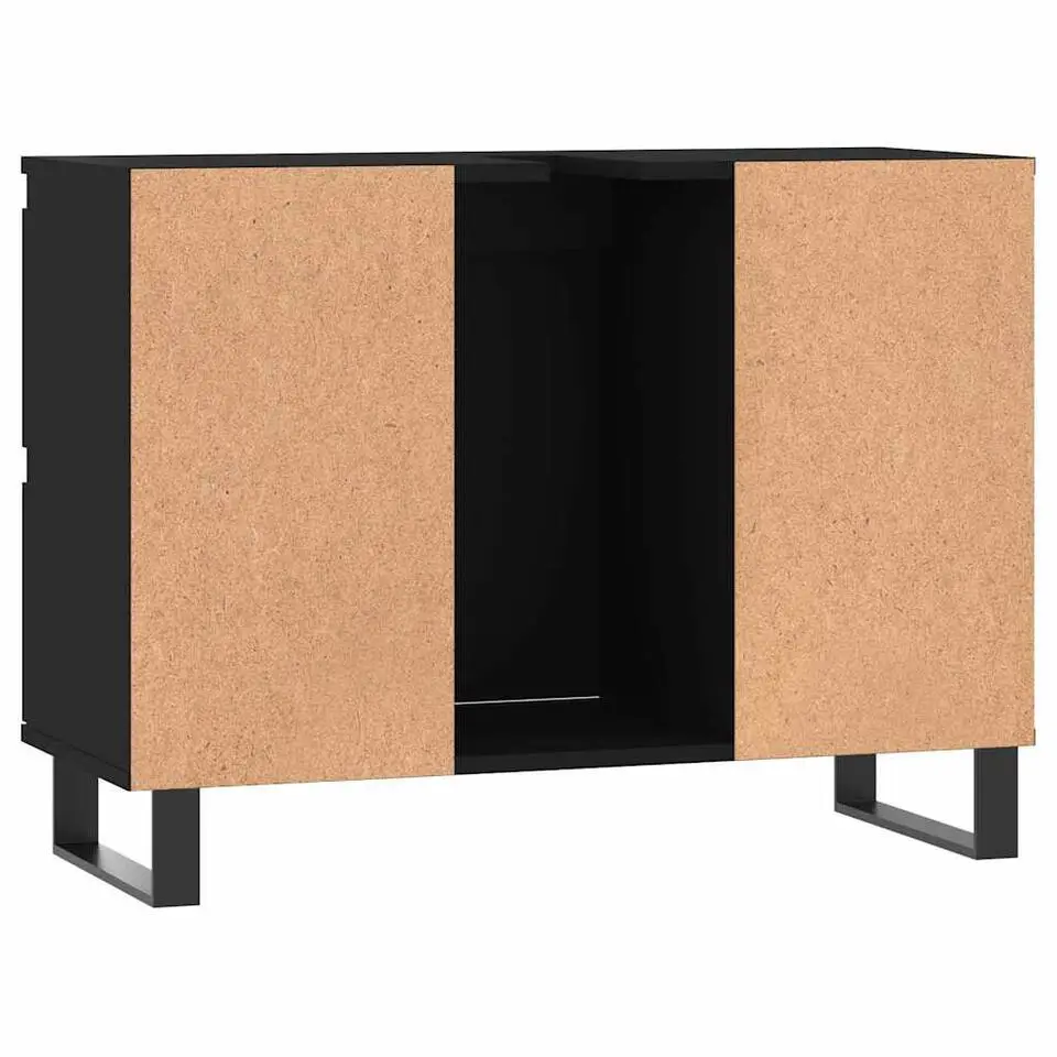 vidaXL - Zwart Wastafelonderkast - 1 deur 4 lades - Hout en ijzer - 80x33x60 cm