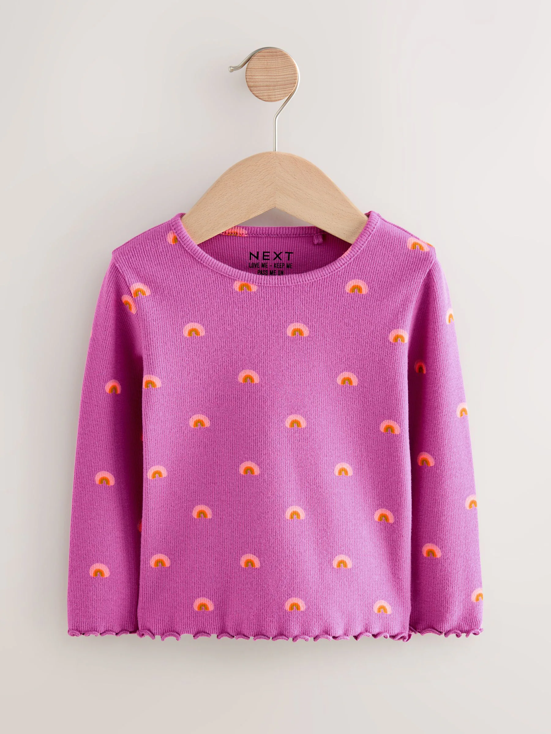 Paars met regenboog - Geribbeld T-shirt met lange mouwen (3mnd-7jr)