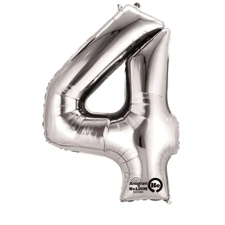 amscan Folienballon Zahl 4, silber, ca. 86cm