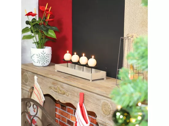 Bougeoir 4 supports en bois et métal marron 46 x 13 x 11 cm