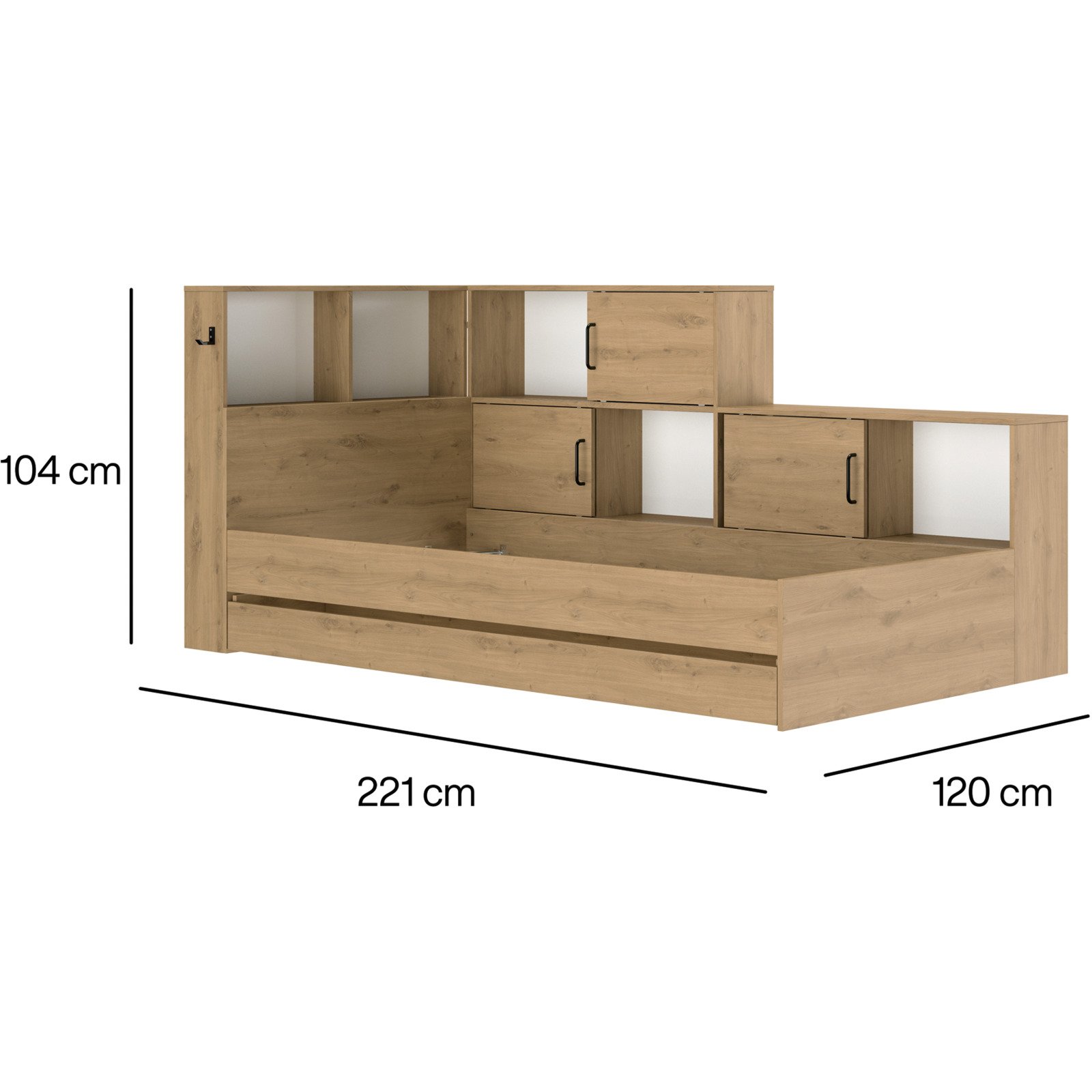 Bett Erwan Dekor Eiche Artisan weiss 90 x 200 cm, mit Stauraum