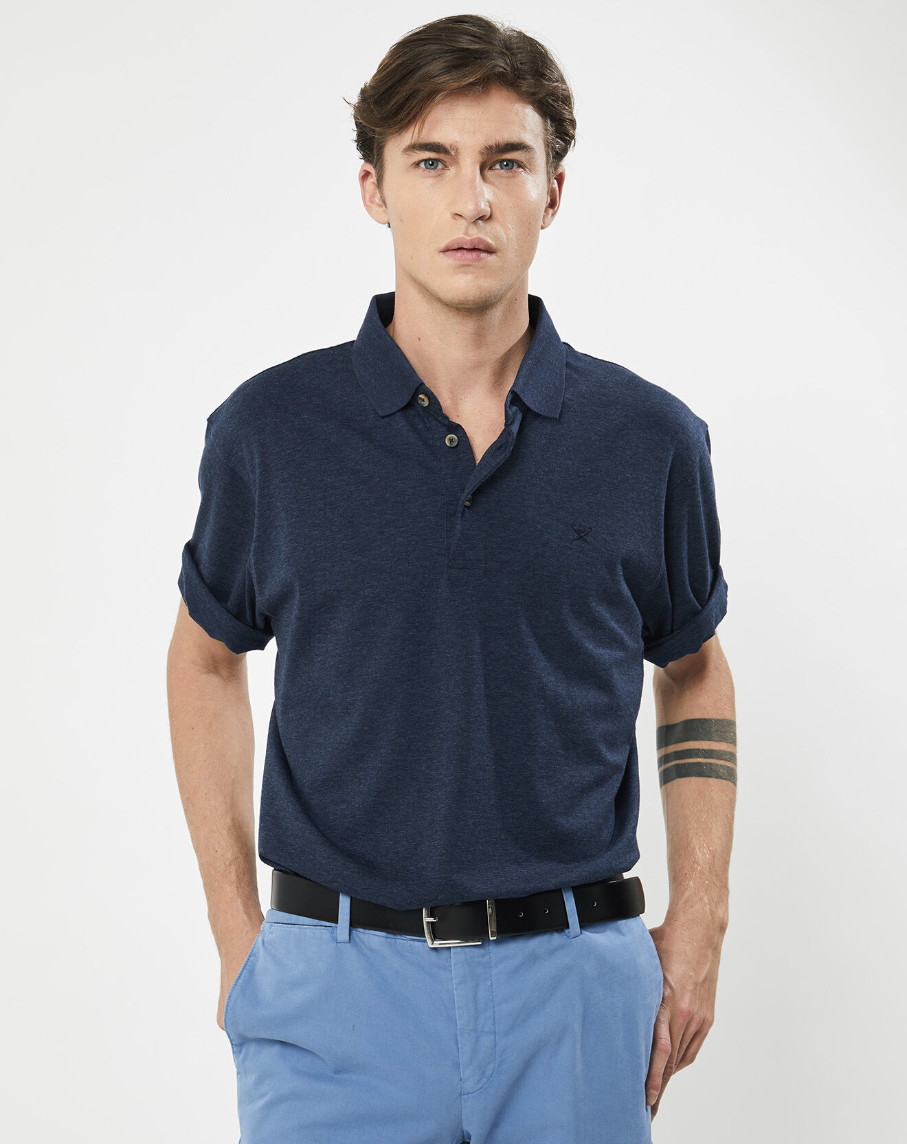 Hackett London Polo chiné mercerisé Classic Fit bleu