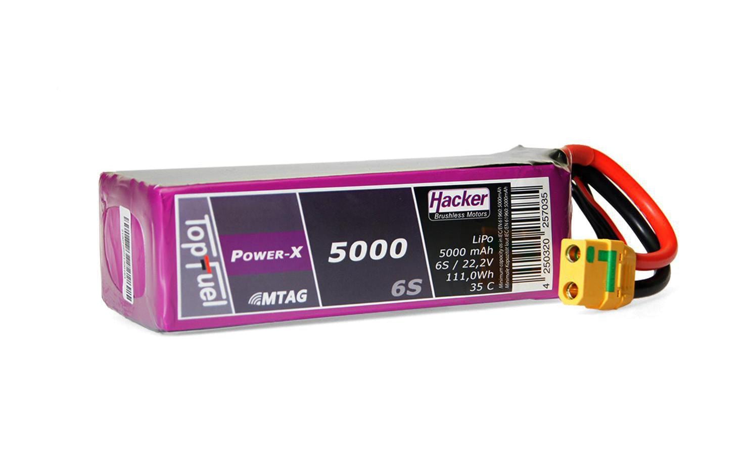 RC-Akku LiPo 5000 mAh 22.2 V 35C TopFuel Power-X MTAG<br>6S LiPo-Akku für Flugmodelle