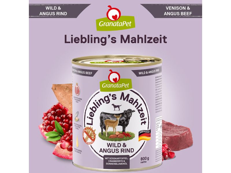 GranataPet Nassfutter Liebling's Mahlzeit Wild & Angus Rind Alleinfuttermittel für ausgewachsene Hunde