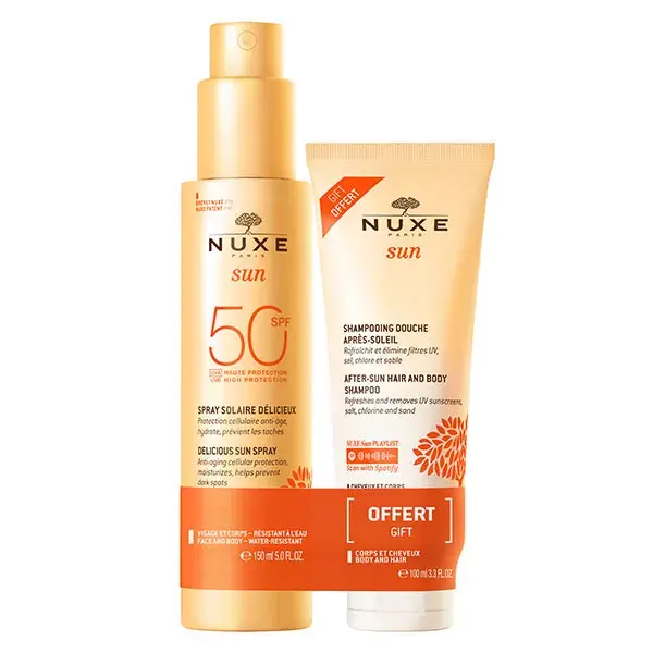 Protetor solar em spray Nuxe Sun Pack FPS 50 150ml + Shampoo pós-sol 100ml