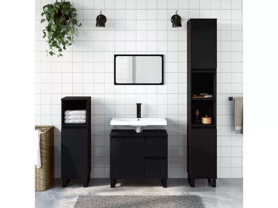 Armoire de salle de bain noir 65x33x60 cm bois d'ingénierie