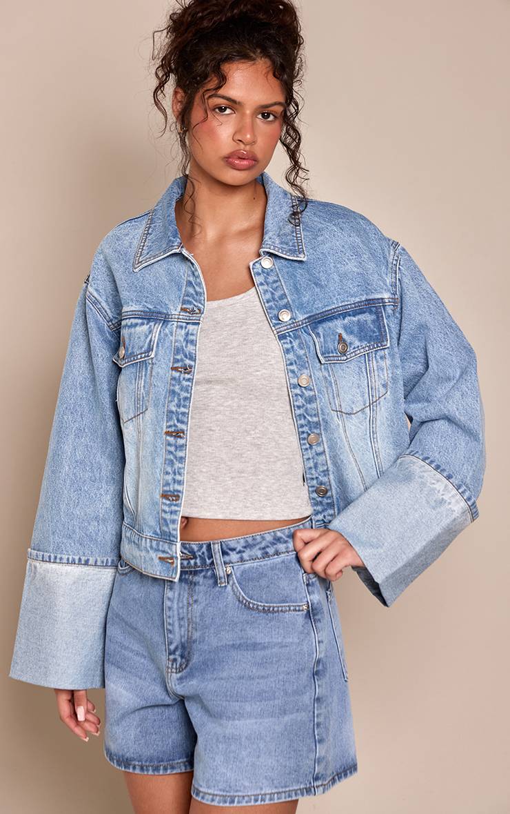 Mid Blue Wash Short Bermuda En Denim Taille Mi-haute