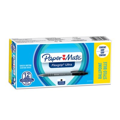 Paper Mate FlexGrip - 12 Stylos à bille - noir - rétractable