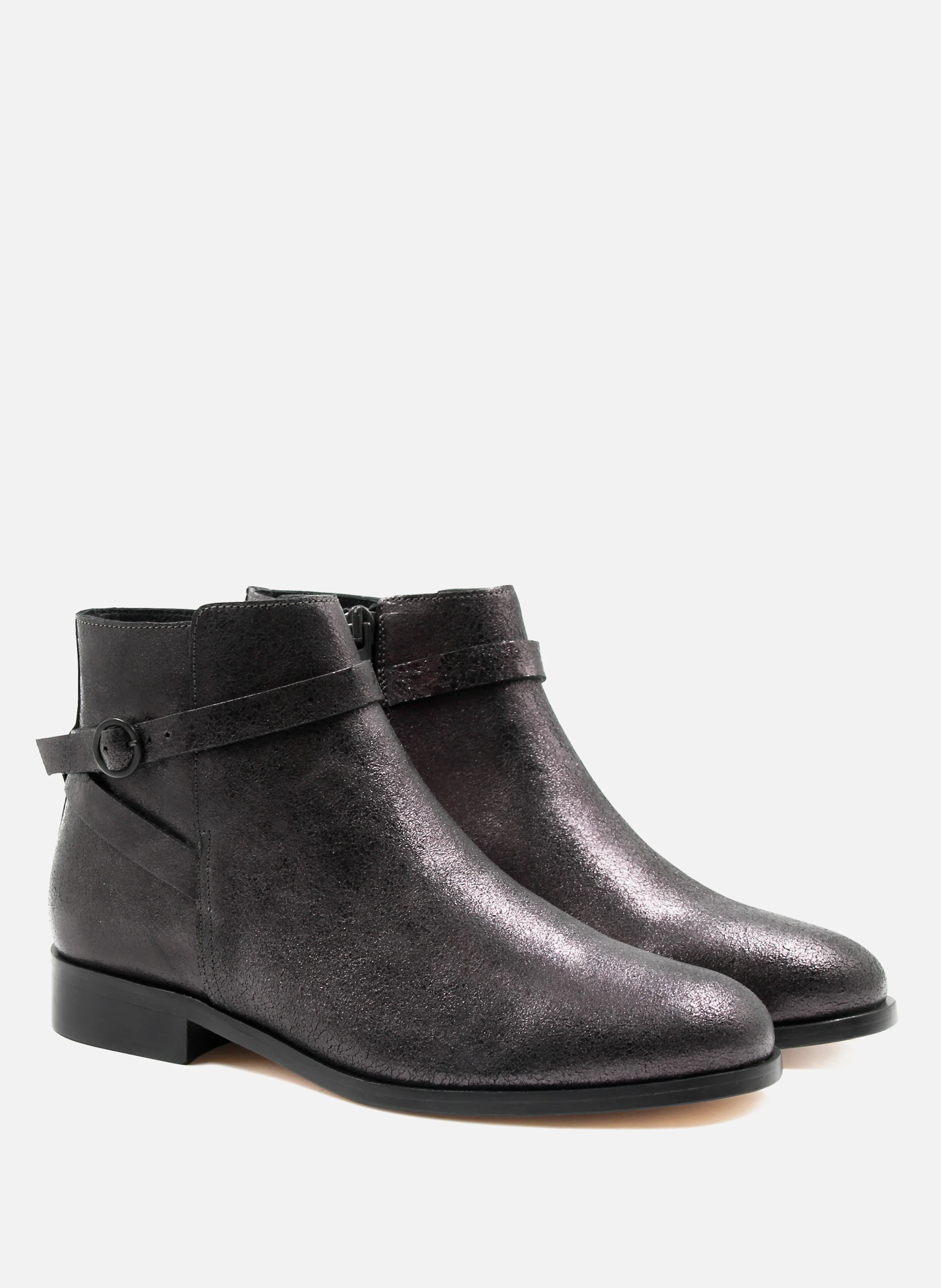 Bottines cavalières plates cuir irisé | Noir