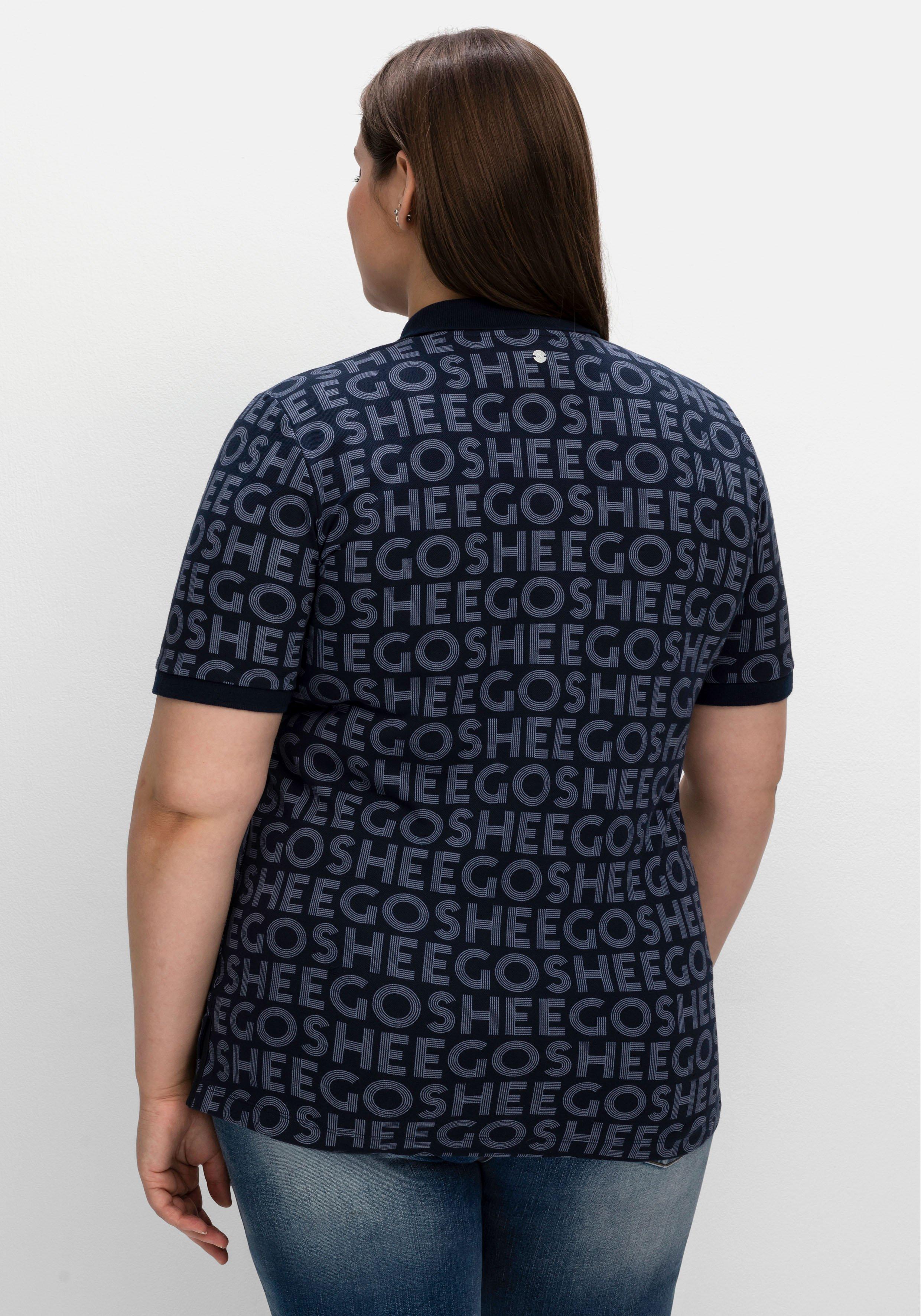 Poloshirt mit Alloverdruck, aus Waffelpiqué